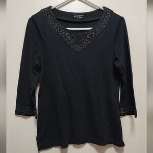 Elegant Black Lace Trim Women's Top